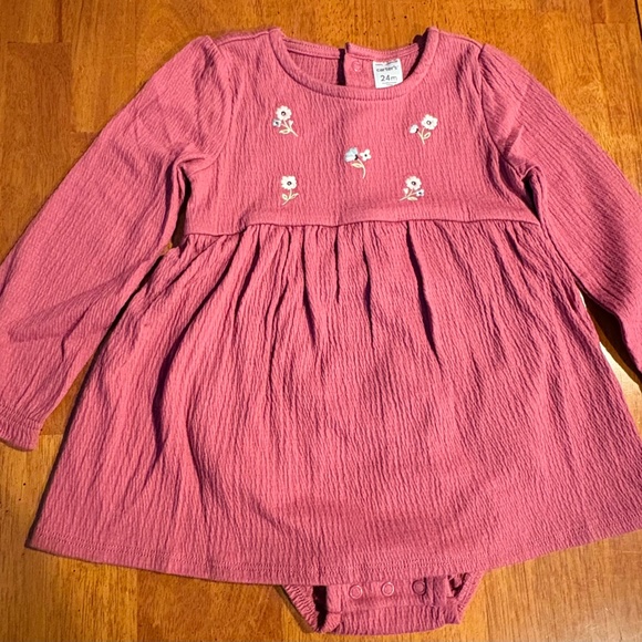 CARTERS Dress Long Sleeves Baby Girl Toddler Size 24M Pink Bodysuit Dress NEW - Picture 6 of 10